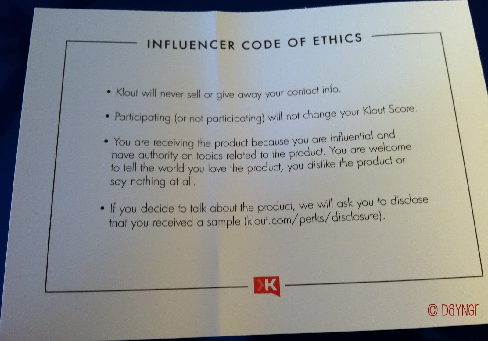 Klout Influencer Code of Ethics and Disclosure