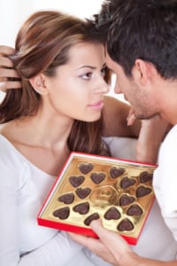 couple with valentine chocolates