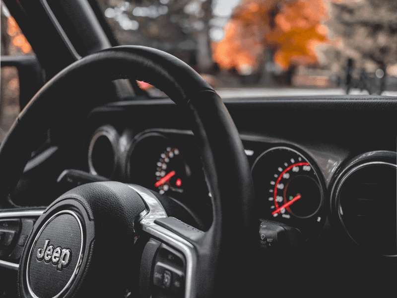 Close up of a jeep's interior