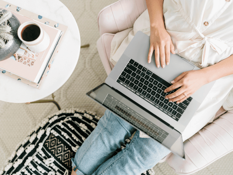 woman trying on a computer in her home office, Social Media Isn't One Size